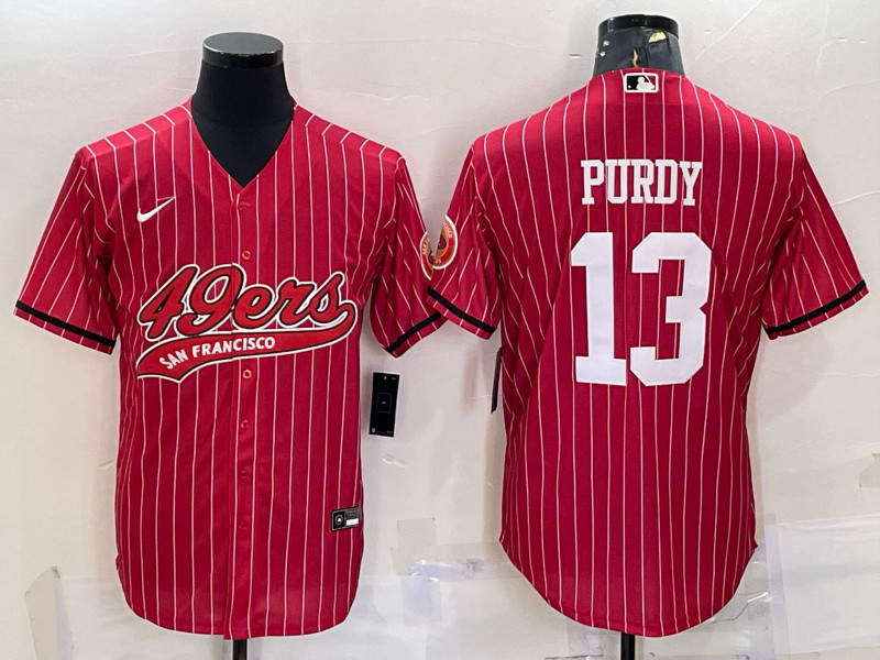 Men's San Francisco 49ers #13 Brock Purdy Red With Patch Cool Base Stitched Baseball Jersey